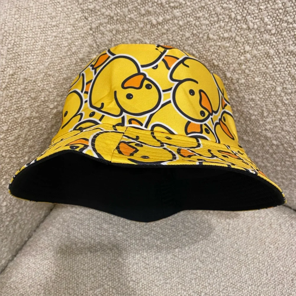 Yellow Black Rubber Ducky Print Bucket Hat